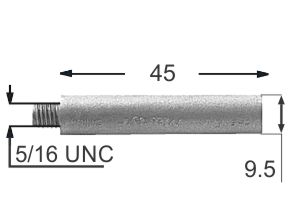 Zinc Engine Cooling System Pencil Anode Replacement (5/16 Unc X 3/8 X 1-3/4)