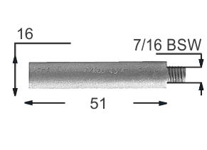 Zinc Engine Cooling System Pencil Anode Replacement (7/16 Unc X 5/8 X 2)
