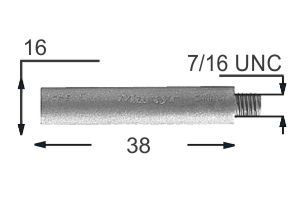 ZINC ENGINE COOLING SYSTEM PENCIL ANODE REPLACEMENT (7/16 UNC X 5/8 X 1-1/2)